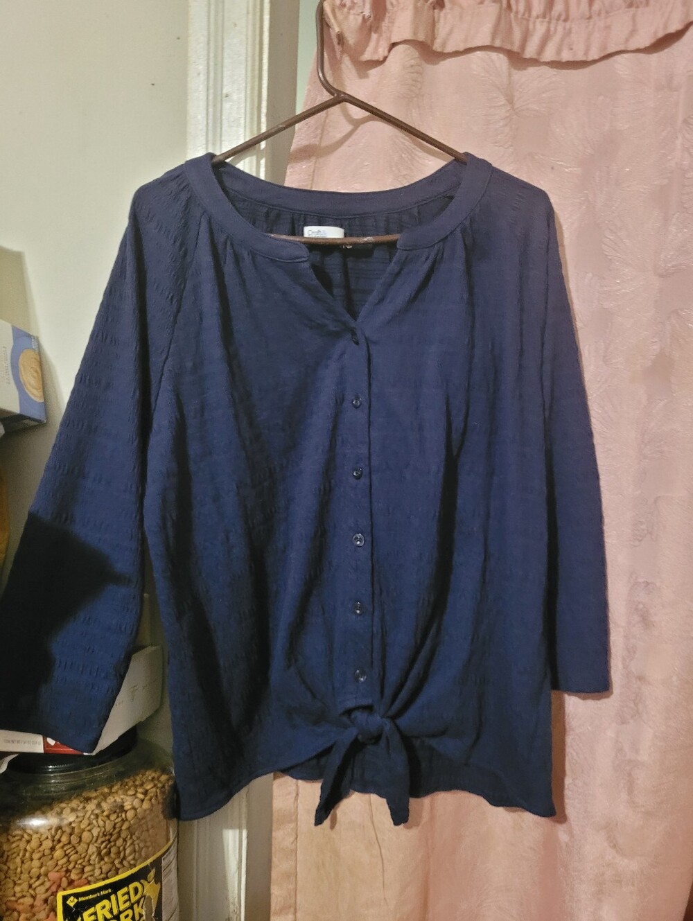 croft & barrow Navy Button-Front Tie-Hem Women's Top